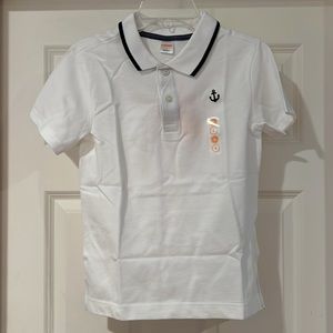 NWT Boys Gymboree White 100% Cotton Polo Shirt Navy Anchor Size 8